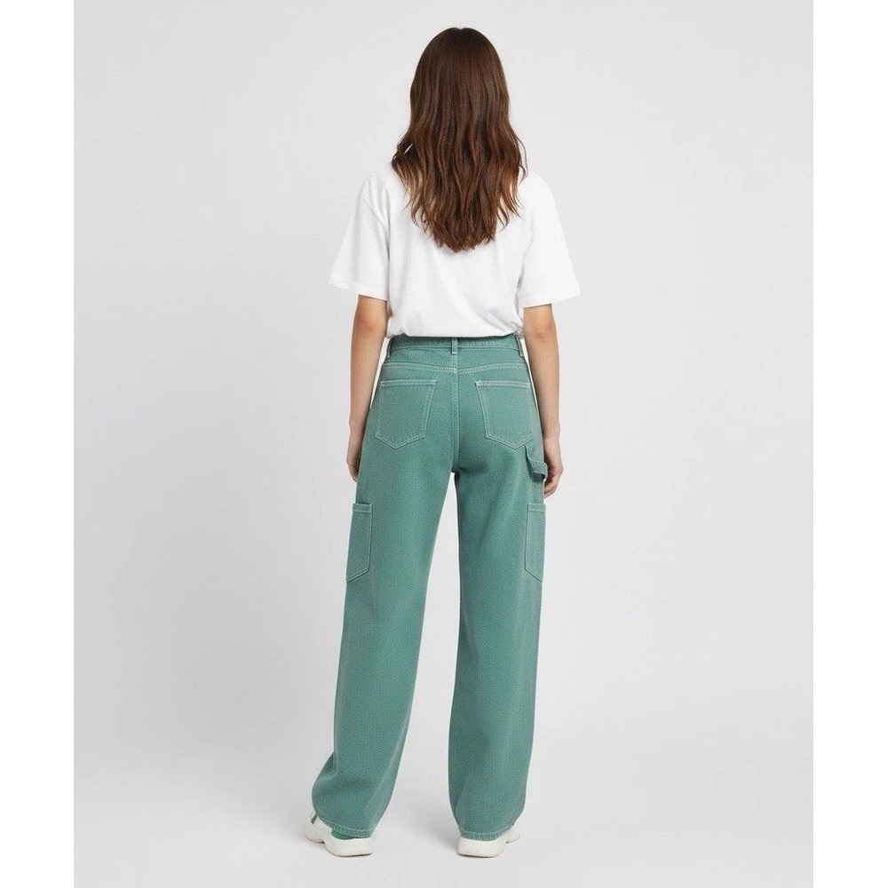 Lioness Womens High-Rise Wide Leg Baggy Cargo Green Denim Jeans XS 27x30 - Picture 3 of 16